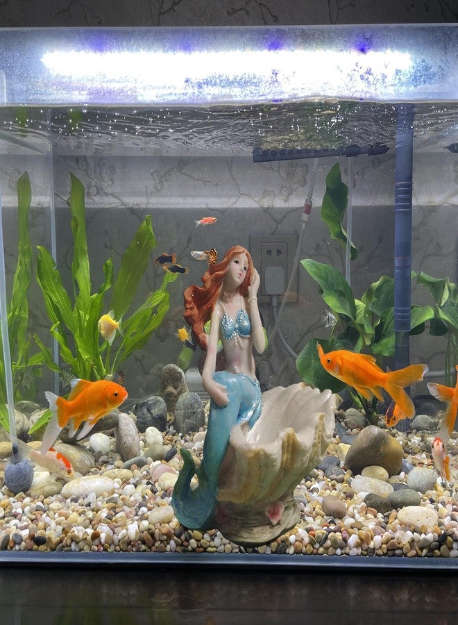 KUNVAMUL Mermaid Figurines Shell Aquarium Ornament Resin Mediterranean Style Mermaid Princess Craft Statue Jewelry Storage Organizer Gifts for Girls,Fish Tank Supplies Accessories (Blue)… - Image 3